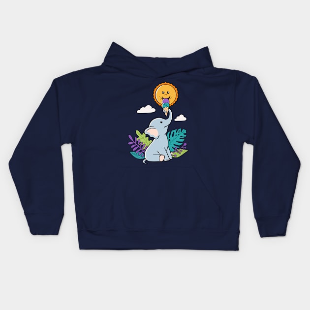 Funny Elephant and sun Kids Hoodie by coffeeman